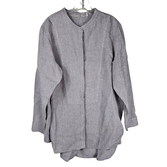 Soft Surroundings Textured Linen Button Up Tunic 1X Khaki Minimalist Lagenlook - Picture 1 of 11